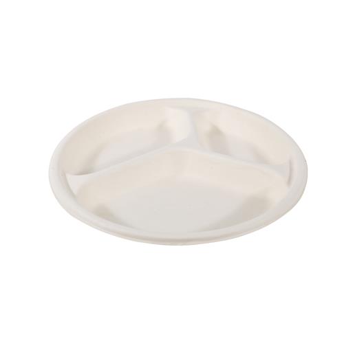 Dispoware ™ 10 Inch 3 compartment  Round Bagasse Plate
